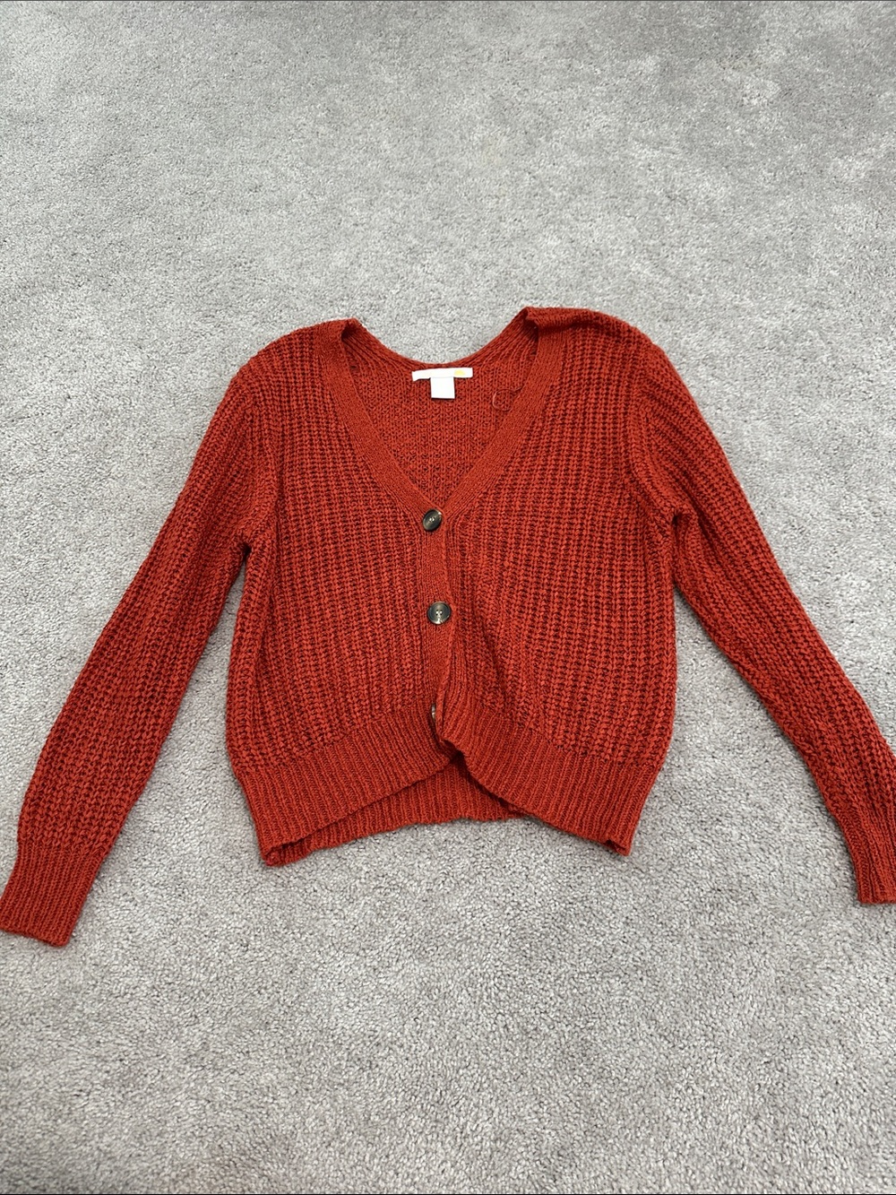 C&C California Rust Orange Chunky V-Neck Button Cardigan